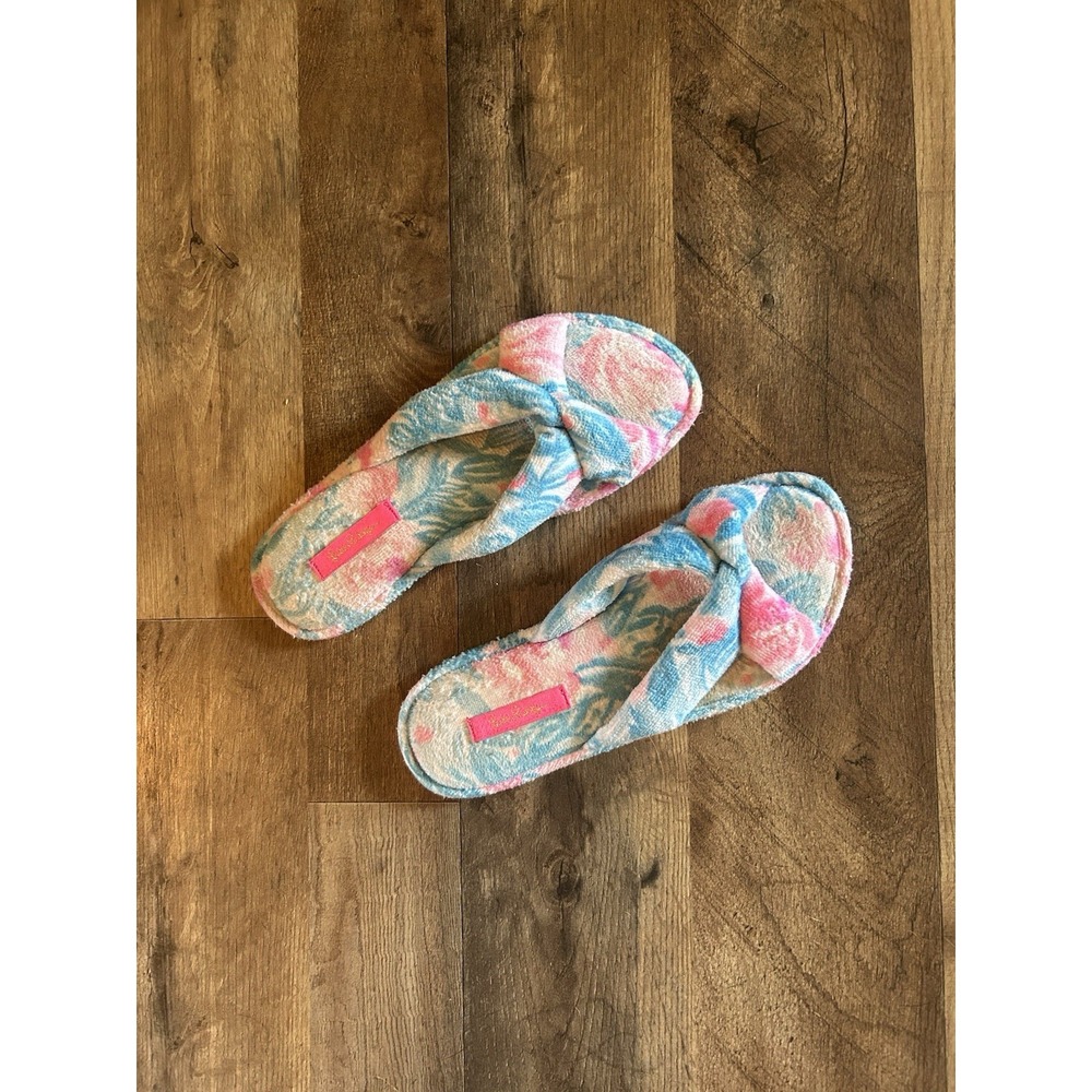 Lilly Pulitzer- My Little Peony- Terry Velour Slippers- Bondi Blue- W 7/8